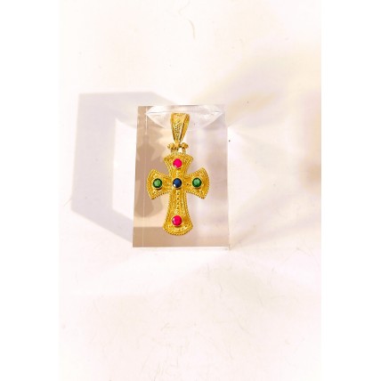 Ασημένιος σταυρός επίχρυσος βυζαντινός με ζιργκόν SCR44